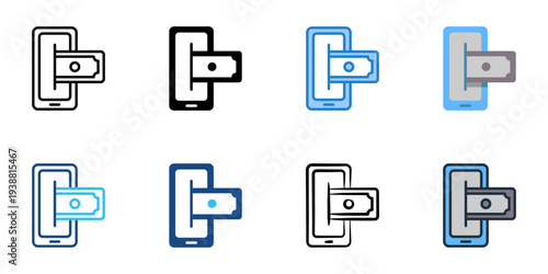 Mobile banking icons set multiple style collection. Editable stroke 
