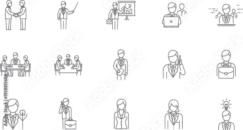Set of 16 business people icons vector