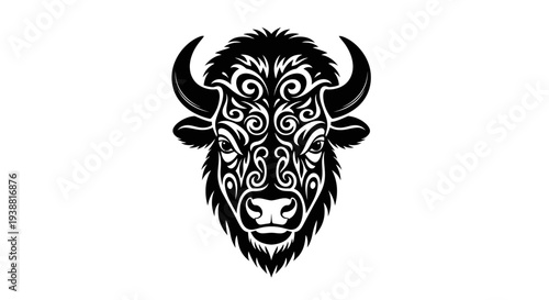 Black and white bison head illustration.