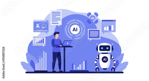Man and Robot with AI Technology.