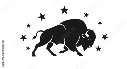 Black silhouette of a bison running.