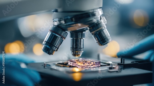 Biomedical engineers repairing and maintaining medical device on blurred background