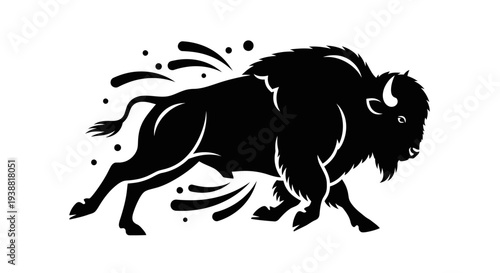 Black silhouette of a running bison.