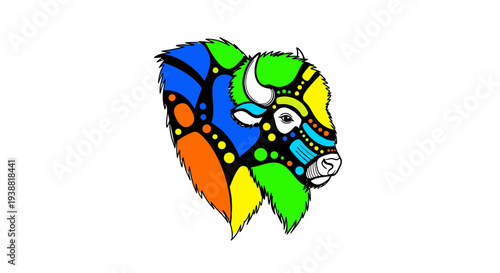 Colorful Bison Head Illustration Design.