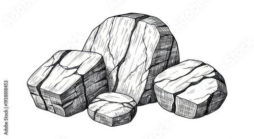 Hand Drawn Sketch of Various Rocks and Stones.
