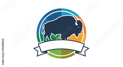 Bison silhouette on colorful emblem.