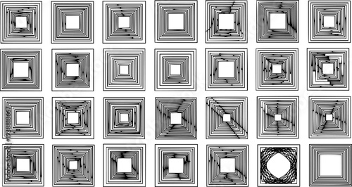 Abstract Geometric Pattern of Nested Squares in Black and White Line Art