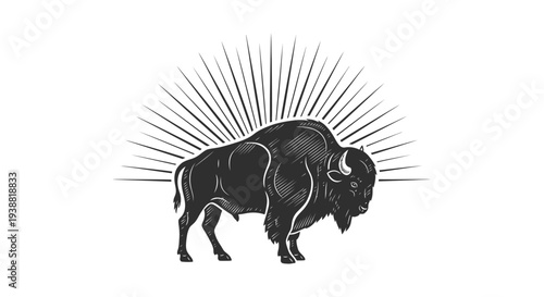 Black bison with white outline standing.