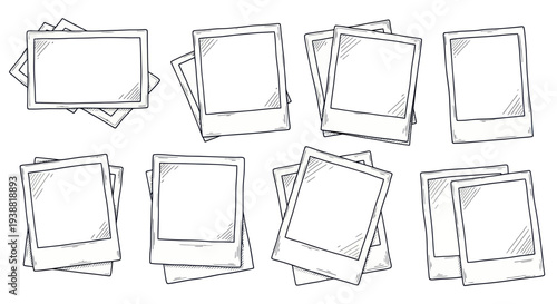 Hand-drawn sketch collection of various instant photo frames.