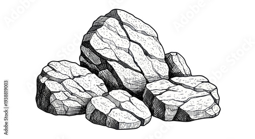 Hand-drawn sketch of a pile of rocks and stones.