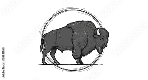 Bison standing profile view illustration.
