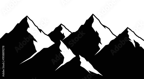 Majestic Mountain Range Silhouette with Snow-Capped Peaks.