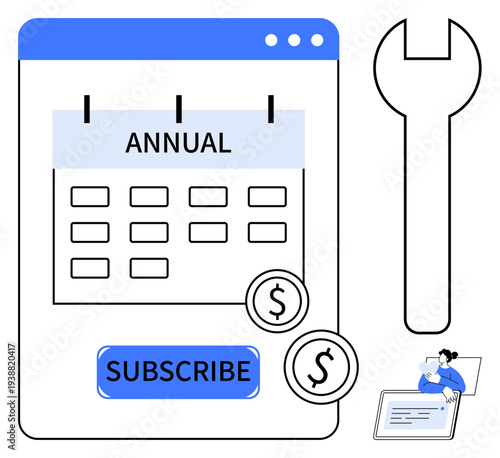 Annual subscription concept. Annual payment systems and automated renewals optimize services while improving customer subscriptions. Ideal for business, finance, management, tools, digital services