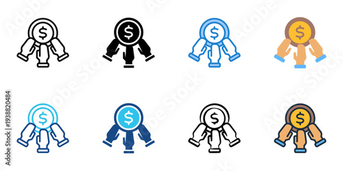 Mutual fund icons set multiple style collection. Editable stroke 
