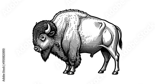 Large American Bison Standing Alone.