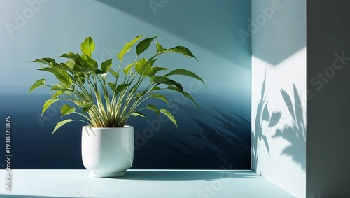 Stylish potted green plant casting soft shadows in bright lighting.