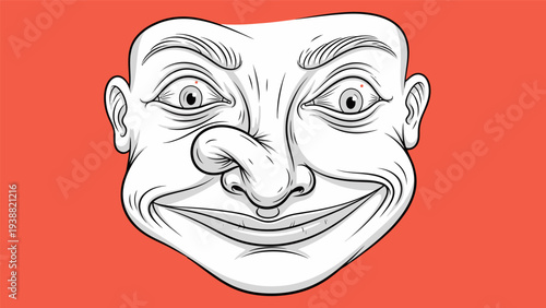 Distorted Face Illustration with Crooked Nose.