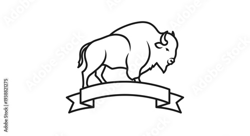 Bison standing on a ribbon banner.