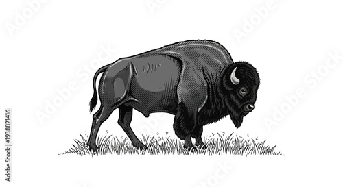 Large bison standing in grass field.
