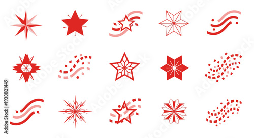 An assortment of vibrant red star and sparkle shapes ideal for design projects on transparent background silhouette high quality