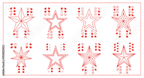 A collection of nine red stars with dotted patterns ideal for graphic design on transparent background silhouette high quality