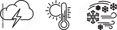 Weather Icons: Storm Temperature Snowfall and Wind Isolated on white background