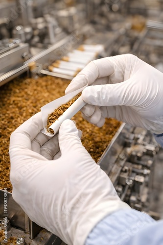 hand holding rolling cigarette manually with tobacco and paper