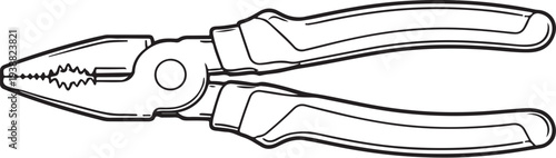 Engineering Pliers Tool Black and White Line Art Vector