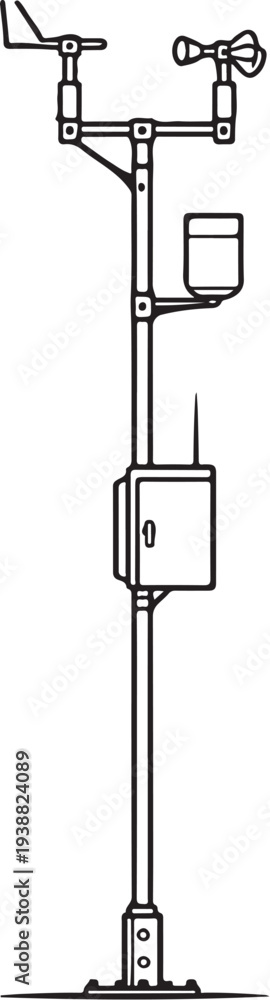 Obraz premium Agricultural Weather Monitoring Station Clean Black and White Line Art Illustration