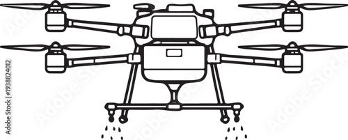 Agricultural Drone Sprayer Black and White Line Art Vector Illustration