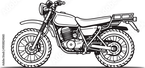 Agricultural Field Motorcycle Clean Black and White Line Art Illustration