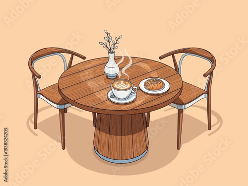 Cozy Cafe Table with Coffee and Pastry.