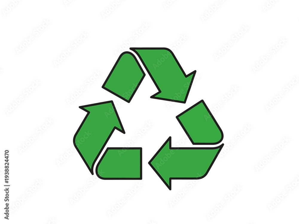 Fototapeta premium Green recycling symbol on a white background.