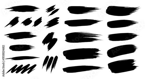 Collection of Black Brush Stroke Elements for Graphic Design.