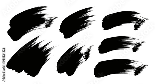 Collection of Black Brush Strokes on White Background.