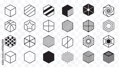 Geometric Hexagon and Cube Icons Set Abstract Minimal Vector Shapes Collection for Modern Design and UI UX