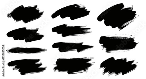 Collection of Black Paint Brush Strokes and Splatters.