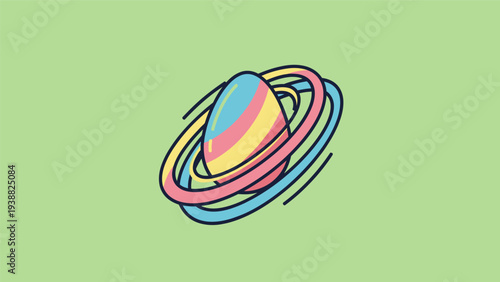 Colorful Cartoon Planet with Rings Illustration.