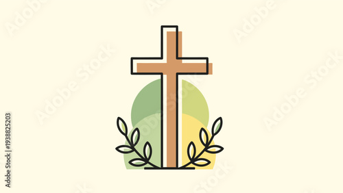 Christian Cross Symbol with Laurel Wreath.