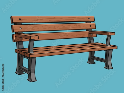 Wooden Park Bench with Sturdy Metal Legs.