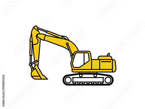 Yellow Excavator Machine on Tracks Illustration.