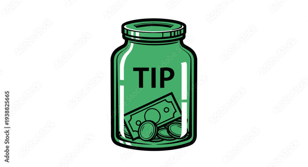 Fototapeta premium Green glass jar with money.