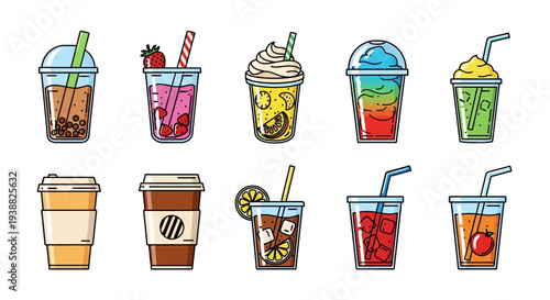 Variety of colorful cold drinks.