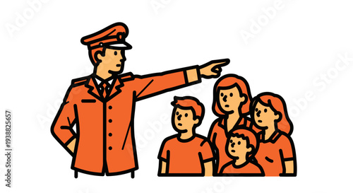 Tour guide with family tourists outdoors.