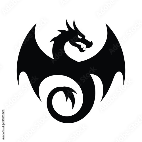 Majestic dragon silhouette with wings spread wide in dynamic pose