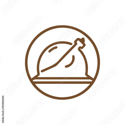 Minimalist Line Art Icon Of A Roasted Chicken On A Serving Platter