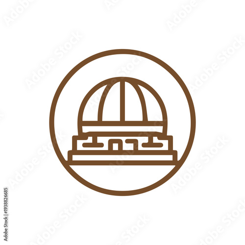 Ancient Domed Temple Icon Minimalist Brown Line Art Illustration