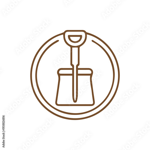 Minimalist Brown Shovel Icon In Circle For Gardening And Work