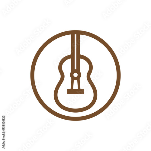 Minimalist Brown Acoustic Guitar Icon In A Circle For Music Lovers