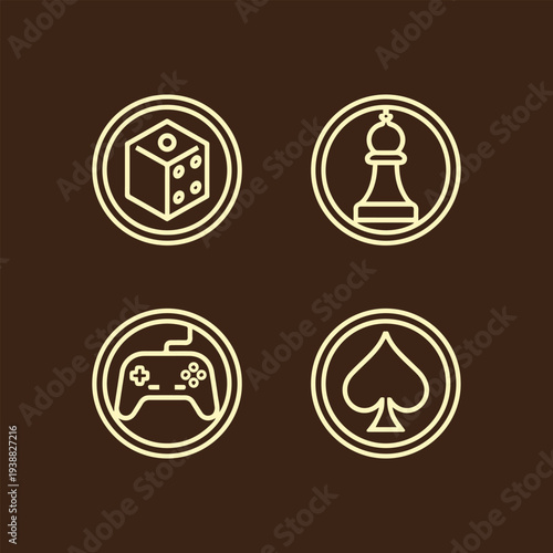Diverse Gaming Icon Collection with Dice Chess Controller and Spade